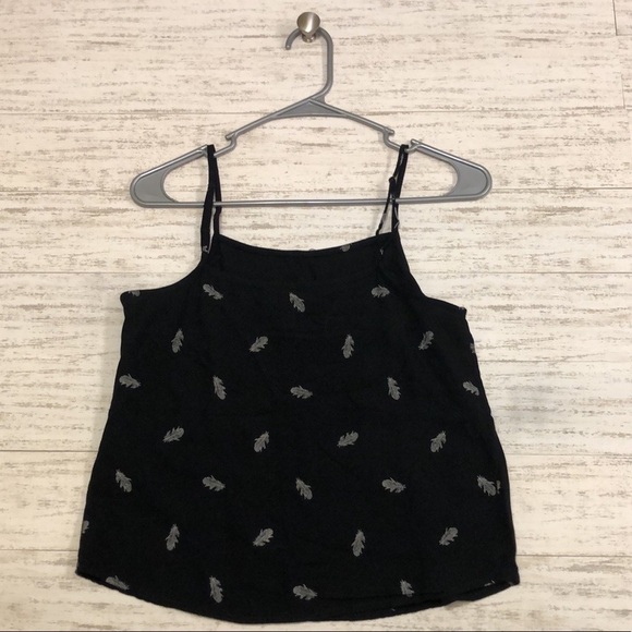 Divided Tops - Black Tank Top w/ White Feathers l SIZE 2